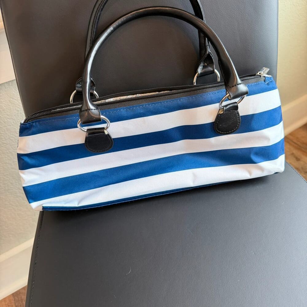 Blue White Striped Insulated Wine Cooler Purse w Opener - Picture 5 of 11
